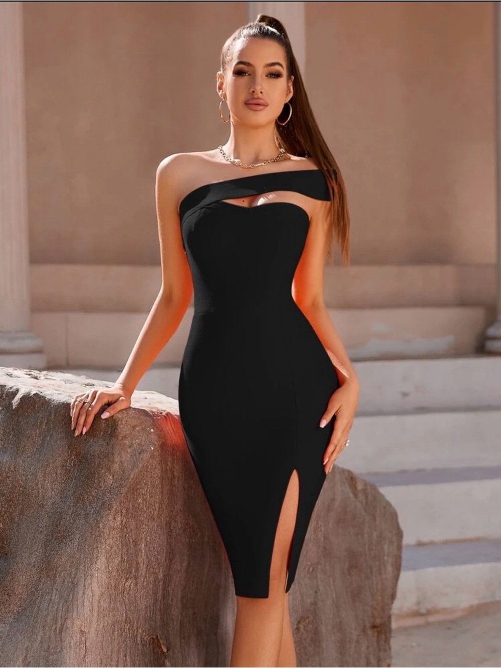 New SHEIN Adyce Size Medium Black One Shoulder Bodycon Dressy Dress Prom Party